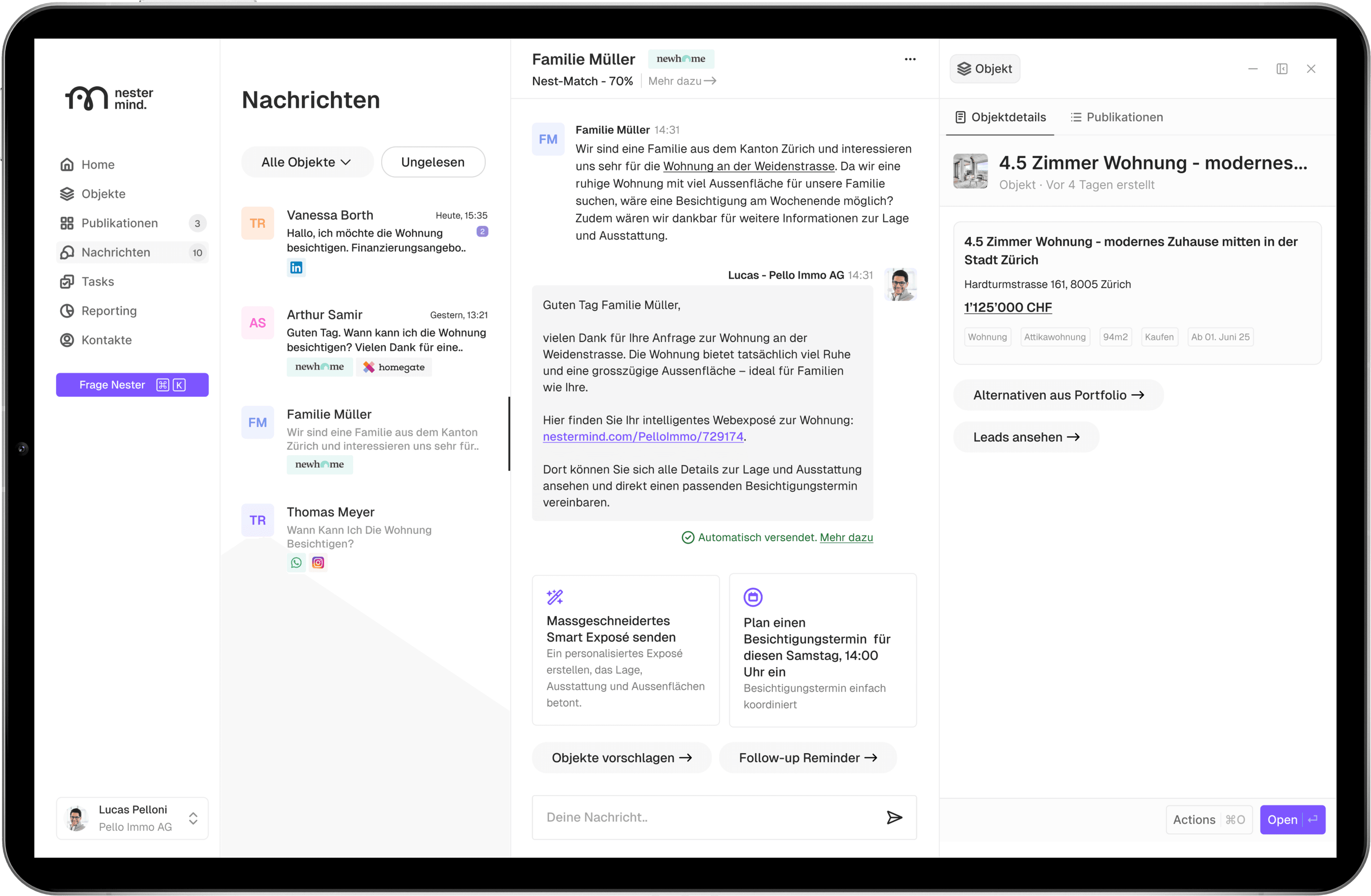 Nestermind CRM interface on tablet